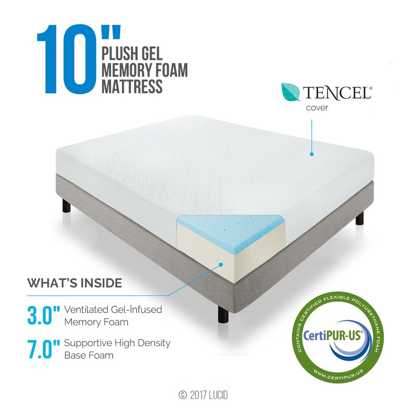 Lucid 10 Medium Plush Gel Memory Foam Mattress And Reviews Wayfairca 